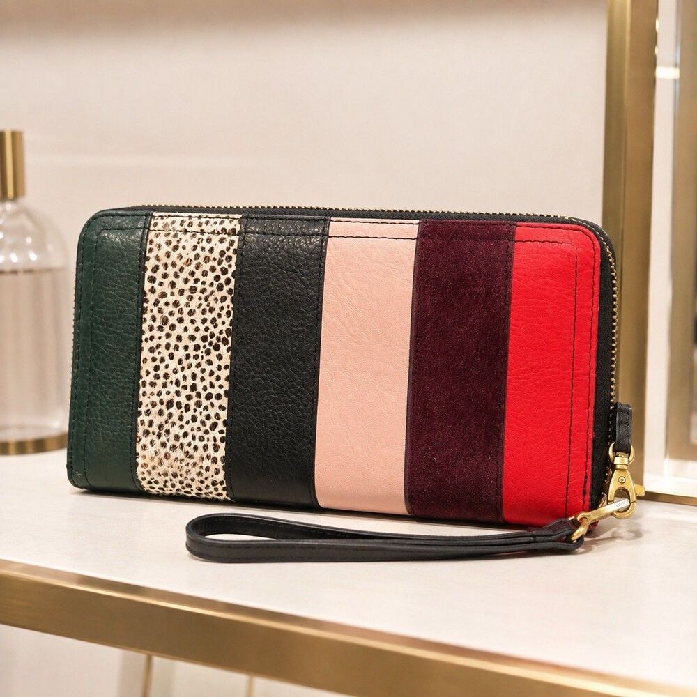 Fossil Logan RFID Zip Around Women's Leather Wallet - Multicolored